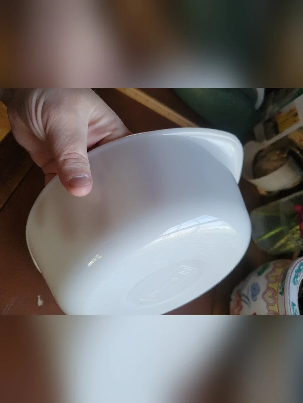 Glasbake J514 2Qt. Round White Milk Glass Casserole Vintage USA No Lid